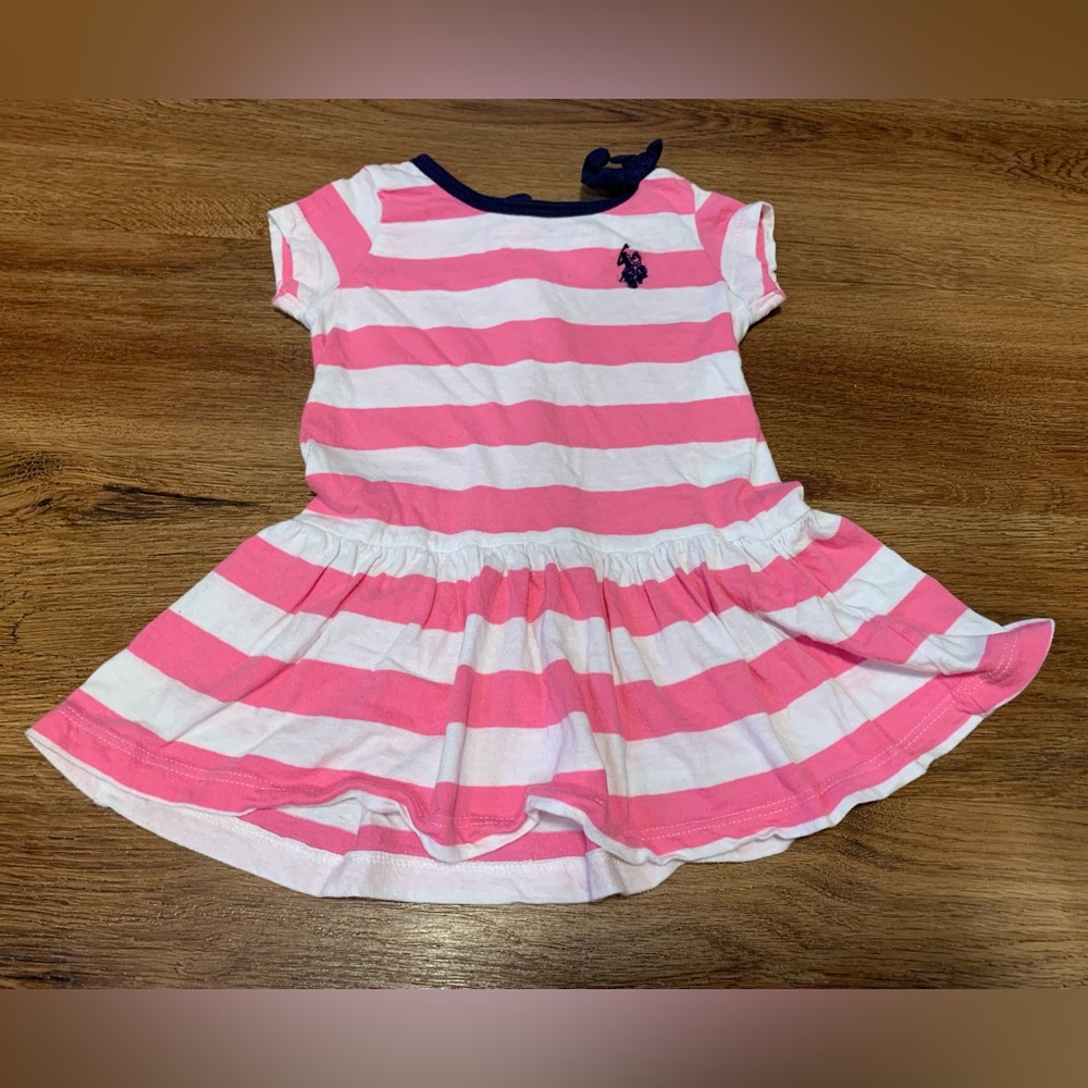 U.S. Polo Assn. Pink and White Striped Kids Dress